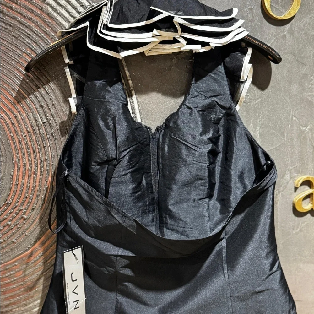 JVN by Jovani Black Ruffle Front Halter Top Corset Style Size 8 NWT - Picture 7 of 9